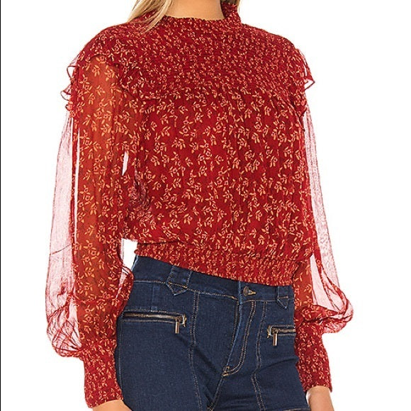 Free People Women's Roma Blouse In Berry Comb Red Size Small