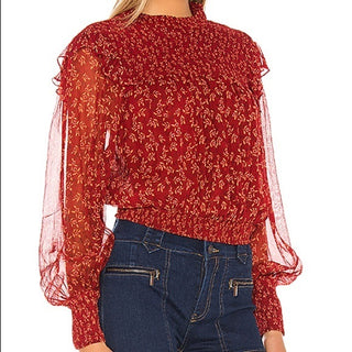 Free People Women's Roma Blouse In Berry Comb Red Size Small