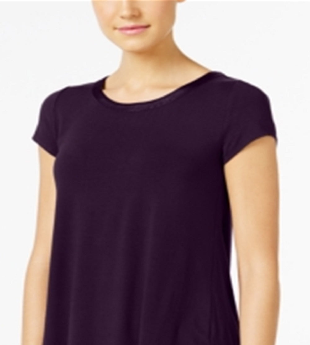 Alfani Women's Satin Trim Tee Purple Size Small