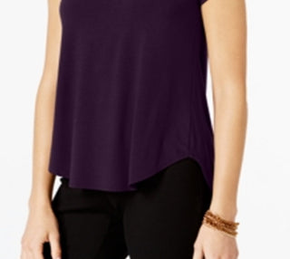 Alfani Women's Satin Trim Tee Purple Size Small