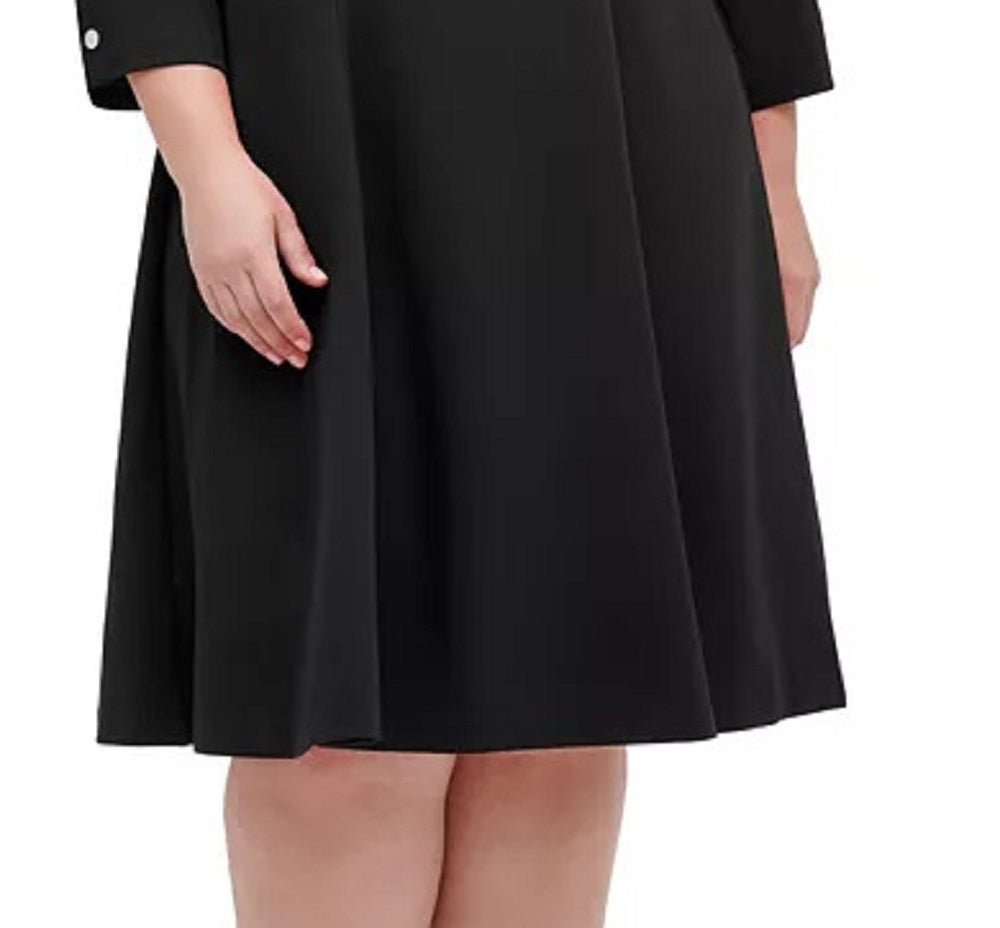 Tommy Hilfiger Women's Plus Button Sleeve Fit & Flare Dress Black Size 20W