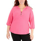 NY Collection Women's Plus Embroidered Balloon Sleeve Top Pink Size 2X