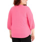 NY Collection Women's Plus Embroidered Balloon Sleeve Top Pink Size 2X