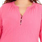 NY Collection Women's Plus Embroidered Balloon Sleeve Top Pink Size 2X