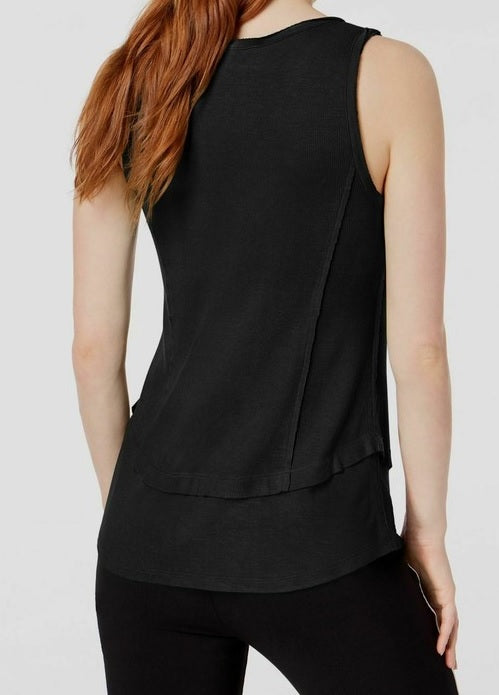 Bar III Women's Ribbed Layered Look V Neck Top Deep Black Size XXS