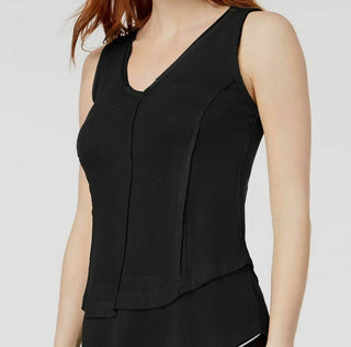 Bar III Women's Ribbed Layered Look V Neck Top Deep Black Size XXS