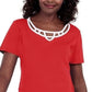 Karen Scott Women's Cotton Lattice Trim Top Red Size Small