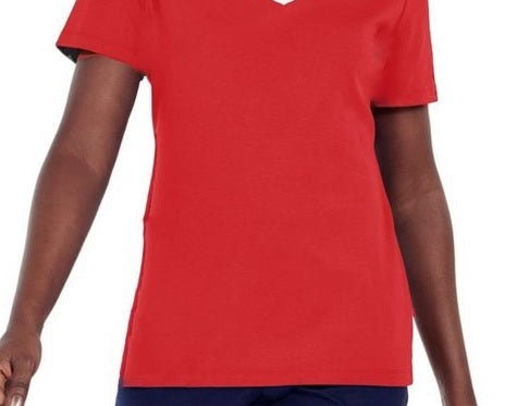 Karen Scott Women's Cotton Lattice Trim Top Red Size Small