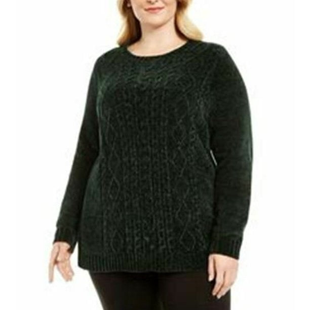 Karen Scott Women's Chenille Cable Knit Sweater Green Size Petite XL