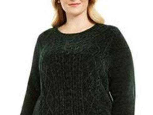 Karen Scott Women's Chenille Cable Knit Sweater Green Size Petite XL