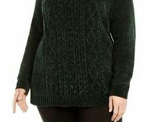Karen Scott Women's Chenille Cable Knit Sweater Green Size Petite XL
