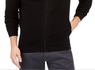 Alfani Men's Sweater Jet Textured Zip Front Cardigan Black Size XX-Large