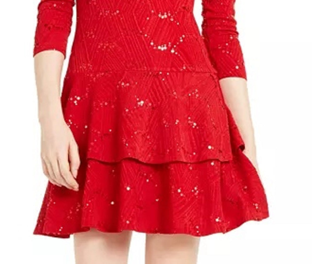 Michael Kors Women's Sequin Textured Dress Red Size X-Large