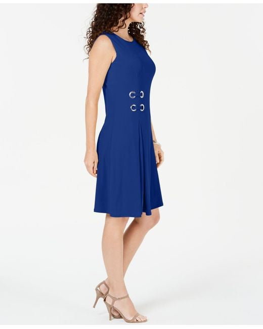 JM Collection Women's Grommet Waist Dress Blue Size PS/M