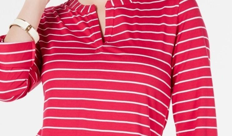 Charter Club Women's Striped Split-Neck Top Pink Size Petite XL
