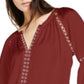 INC International Concepts Women's Grommet Trim Peasant Blouse Dark Red Size Small