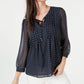 Tommy Hilfiger Women's Long Sleeve Bayview Dot Pintuck Top Blue/White Size Large