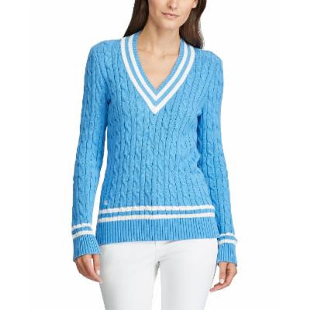 Ralph Lauren Women's Long Sleeve V Neck Sweater Blue Size X-Large