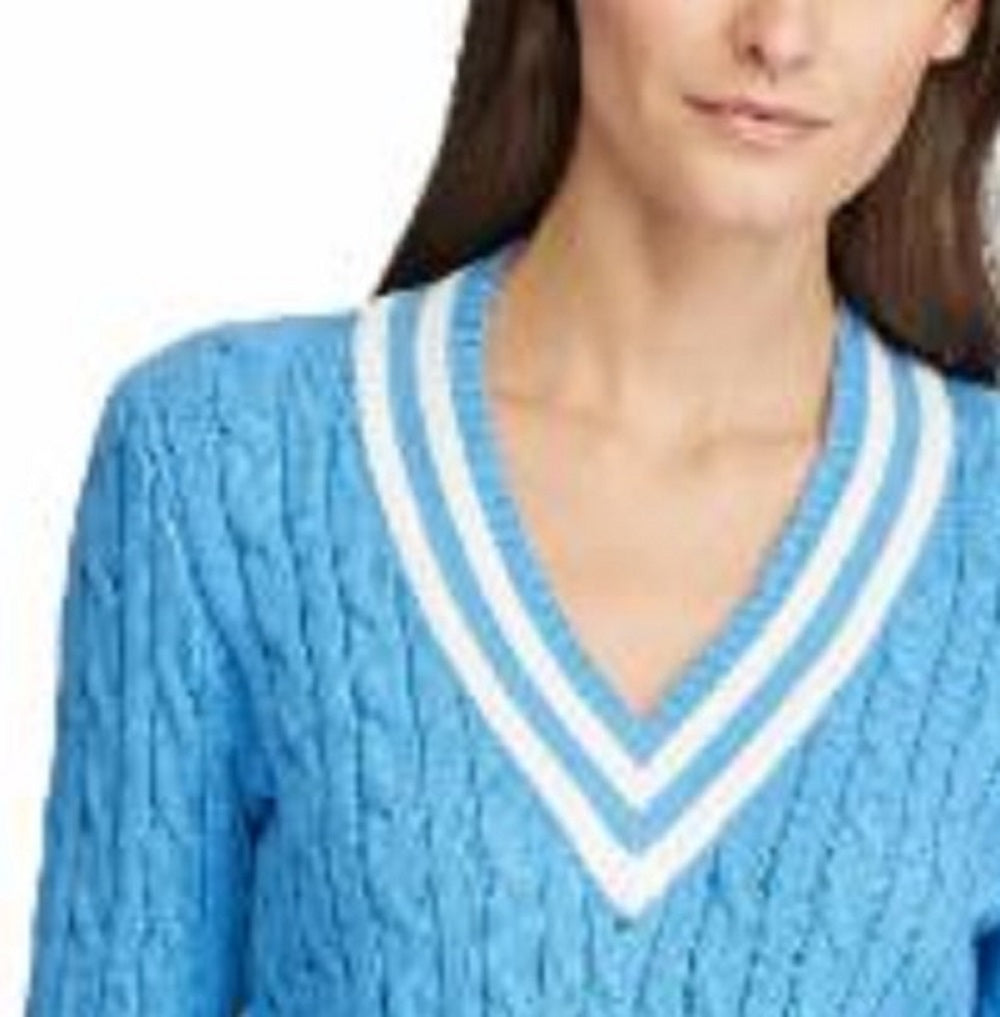 Ralph Lauren Women's Long Sleeve V Neck Sweater Blue Size X-Large