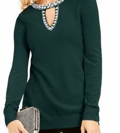 INC International Concepts Women's Chain Neck Sweater Green Size Medium