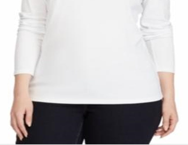 Lauren Ralph Lauren Womens Long Sleeve Crew Neck Top Plus White Size 1X