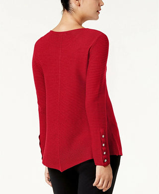 Alfani Women's Ribbed Snap Detail Sweater Red Size XX-Large