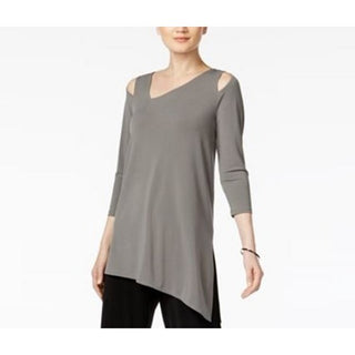 Alfani Women's Cold Shoulder Asymmetrical Top Grey Size Medium