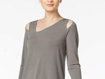 Alfani Women's Cold Shoulder Asymmetrical Top Grey Size Medium
