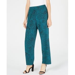 NY Collection Women's Printed Pull On Pants Green Size Petite Large
