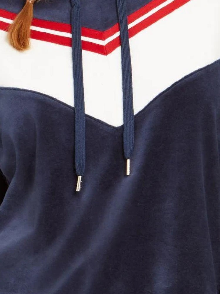 Tommy Hilfiger Women's Sport Velour Chevron Pullover Hoodie Navy Size Medium