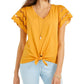 Style & Co Women's Eyelet Sleeve Tie Front Top Yellow Size Medium