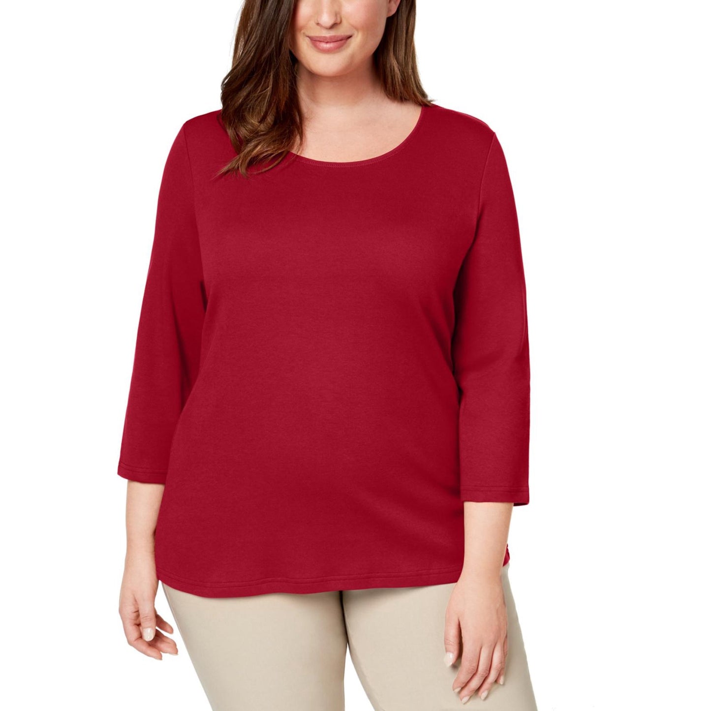 Karen Scott Women's Cotton Scoop Neck Top Red Size PXL