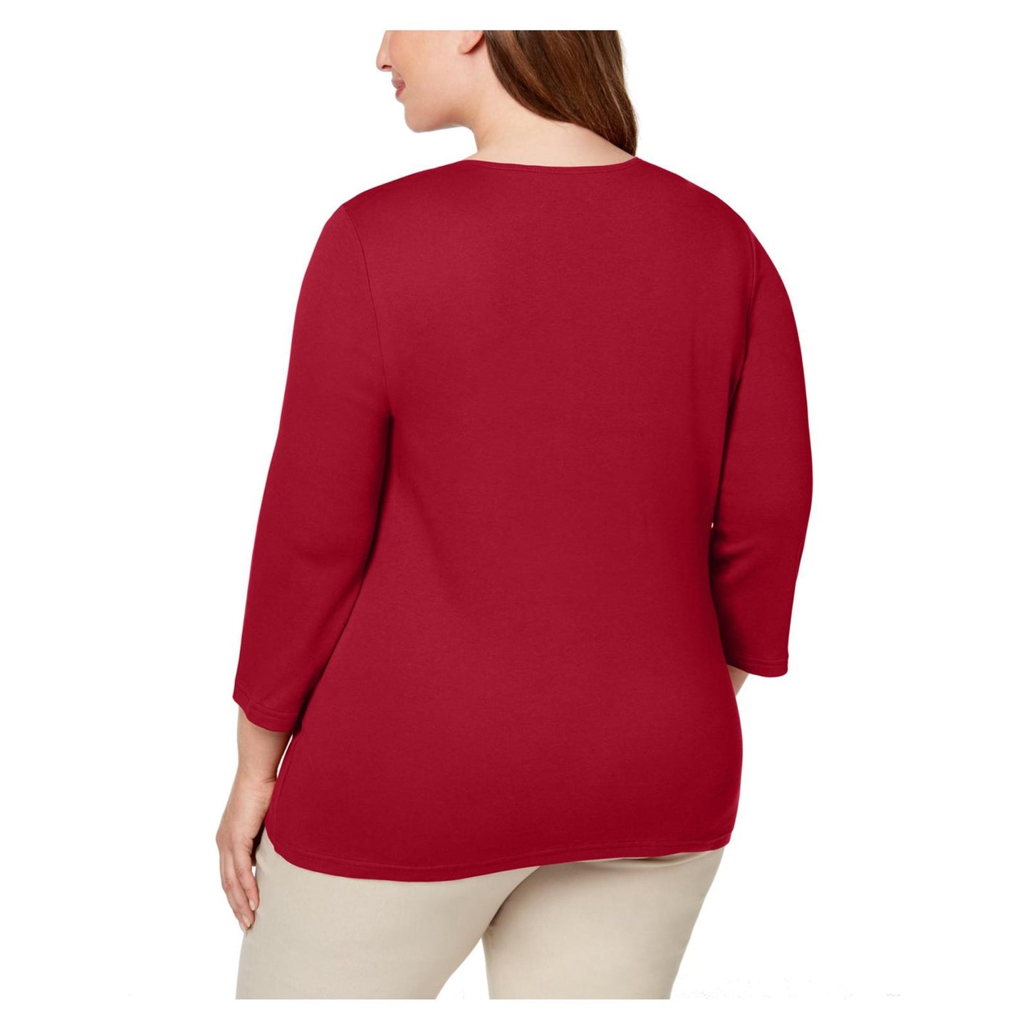 Karen Scott Women's Cotton Scoop Neck Top Red Size PXL