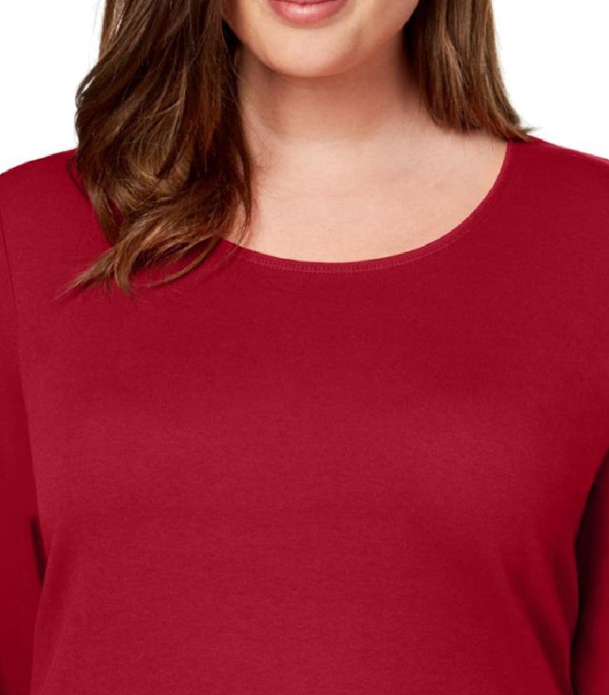 Karen Scott Women's Cotton Scoop Neck Top Red Size PXL