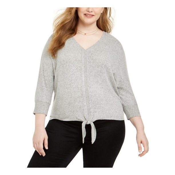 Style & Co Women's Tie Front Sweater Grey Size Medium