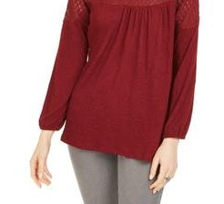 Style & Co Women's Crochet Yoke Top Red Size XX-Large