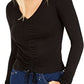 Bar III Women's Ruched Front V Neck Top Black  Size S
