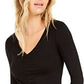 Bar III Women's Ruched Front V Neck Top Black  Size S