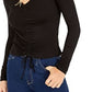 Bar III Women's Ruched Front V Neck Top Black  Size S