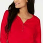 Karen Scott Women's Cotton Henley Top Red Size PXL