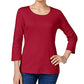 Karen Scott Women's Cotton Scoop Neck 3/4 Sleeve Top Red Size Petite Small