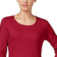 Karen Scott Women's Cotton Scoop Neck 3/4 Sleeve Top Red Size Petite Small