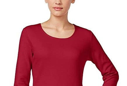 Karen Scott Women's Cotton Scoop Neck 3/4 Sleeve Top Red Size Petite Small