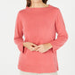 Karen Scott Women's Ribbed Printed Long Sleeve Crew Neck Blouse Top Pink Size Size Petite L