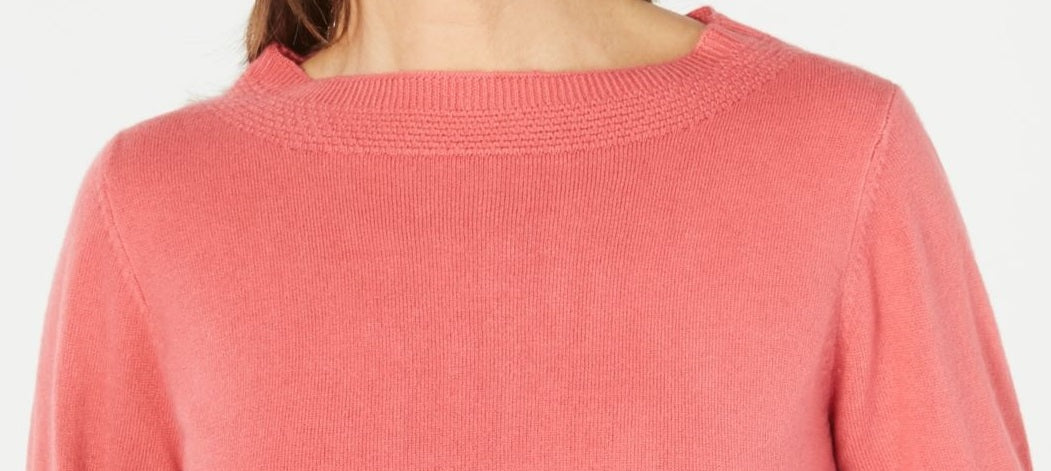 Karen Scott Women's Ribbed Printed Long Sleeve Crew Neck Blouse Top Pink Size Size Petite L