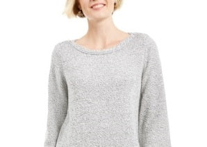 Karen Scott Women's Marled Boat Neck Sweater Gray/white  Size X-Small
