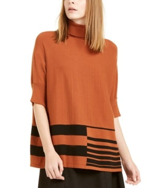 Alfani Women's Printed Poncho Sweater Brown Size Small