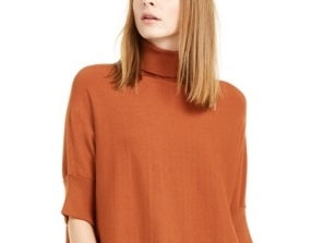 Alfani Women's Printed Poncho Sweater Brown Size Small