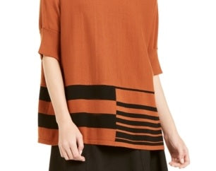 Alfani Women's Printed Poncho Sweater Brown Size Small