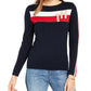 Tommy Hilfiger Women's Colorblocked Stripe Th Sweater Navy Size X-Small